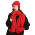thumbnail image 6 of ZHOGXU Winter Beanie Hat Scarf Gloves Set For Women And Men Thick Caps Long Scarf Touchscreen Gloves Knitted Warm Comfortable Outfits 3 Pack For Daily Wear Red One Size, 6 of 6