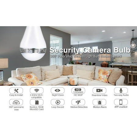 Mini Wireless Security IP Camera 360° Panoramic Wifi Light Bulb + 16G TF