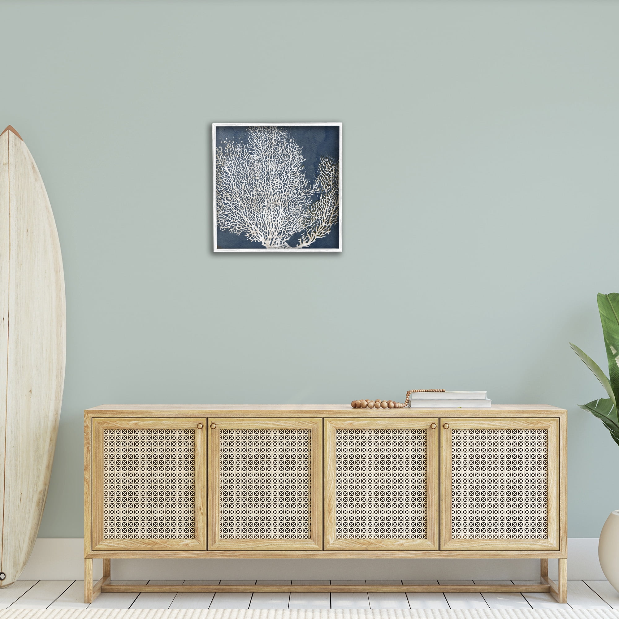 Stupell Industries Sea Coral Ocean Life Silhouette Nature Painting White Framed Art Print Wall Art, 24 x 24