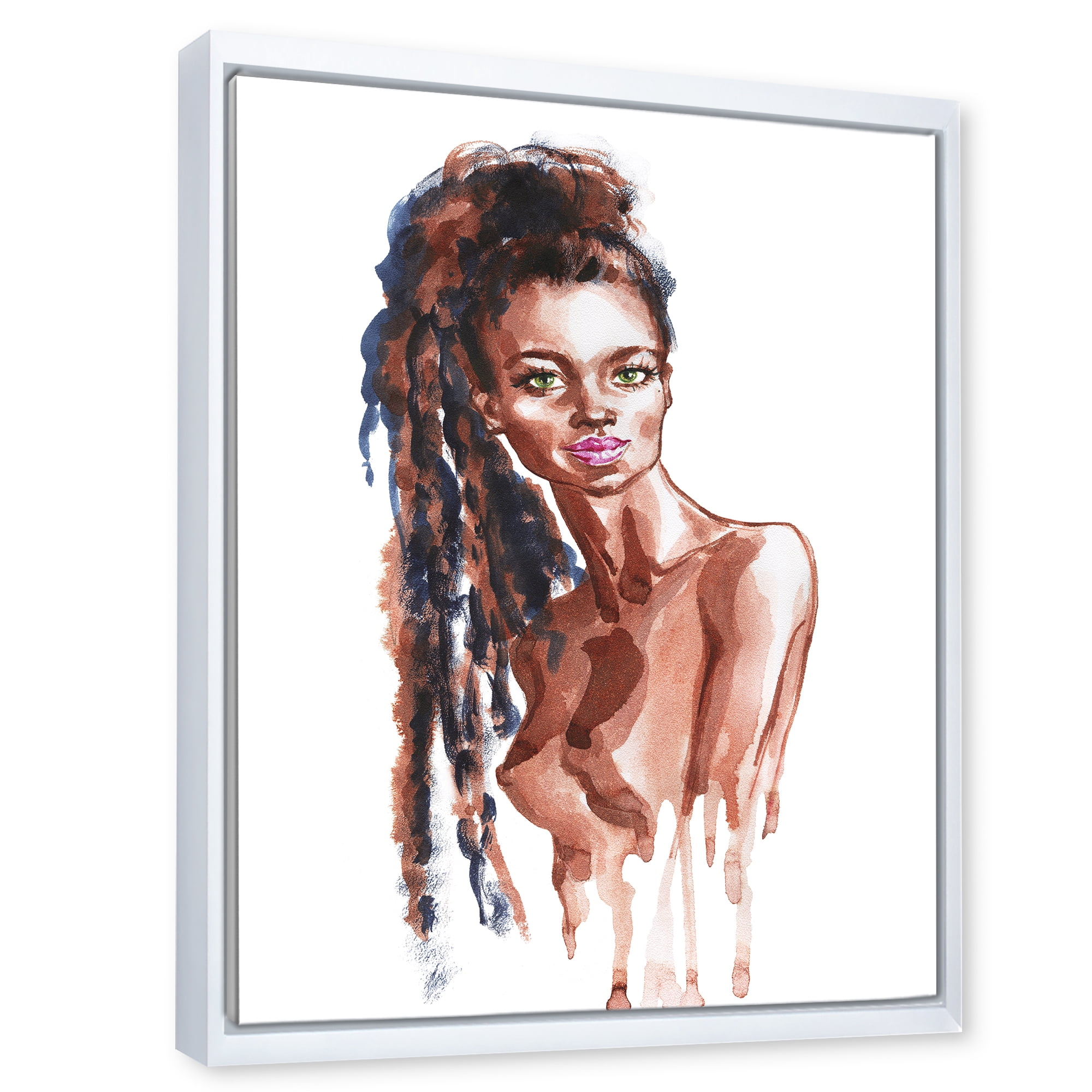 Designart 'Portrait of Afro American Woman VIII' Modern Framed Canvas Wall Art Print
