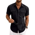 thumbnail image 5 of Men's Linen Short Sleeve Button Down Shirt, Casual Lapel Collar Double Chest Pockets Summer Beach Work Shirts for Men, S-3XL, 5 of 7