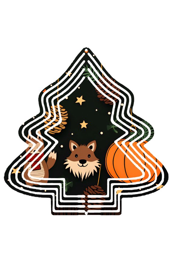 Stylized Metal Christmas Tree Wind Spinner - Fox Face Center Star Decor Festive Garden Hanging Decoration