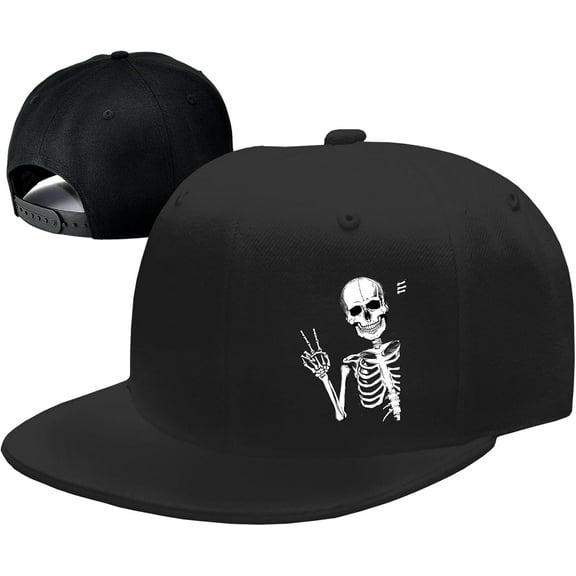 Snapback Hats for Men Flat Bill Brim Hats for Men Skeleton Skull Fitted Hat for Mens Black Baseball Hat Hip Hop