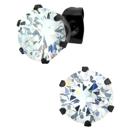 0.06 Ct Mens Diamond - Large Stainless Steel Black IP Plated Round Cut 5.5 Ct CZ Simulated Diamond Stud Earrings for Men