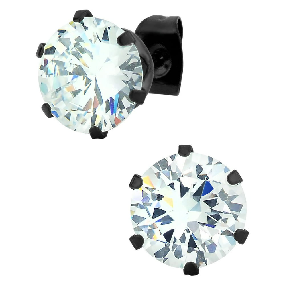 Forbidden Body Jewelry - Large Stainless Steel Black IP Plated Round Stainless Steel Diamond Stud Earrings