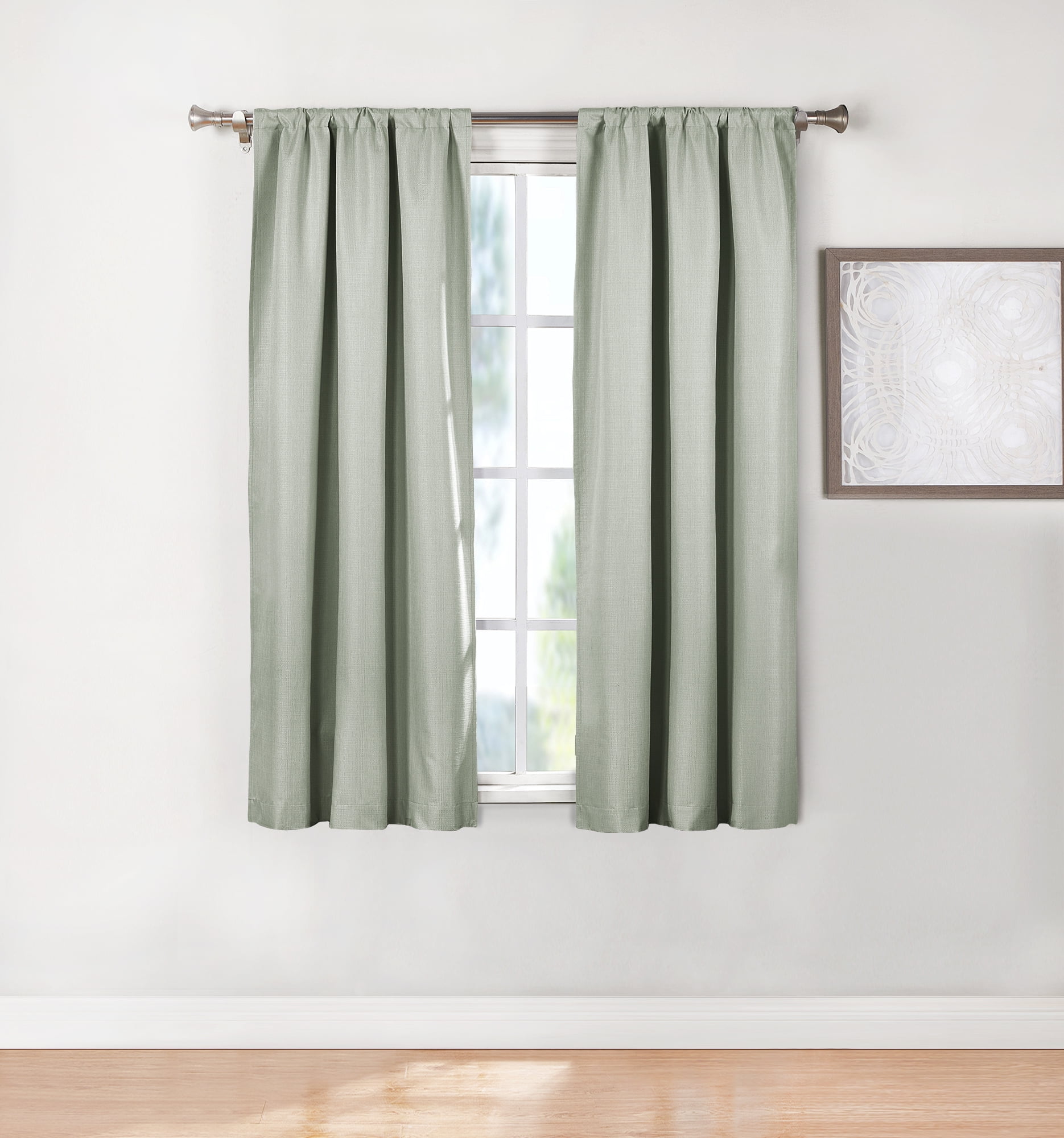 (2 pack) Ecologee Wakefield Textured 100% Blackout Rod Pocket Indoor Curtain Panel Pair, Sage, 37" W x 63" L