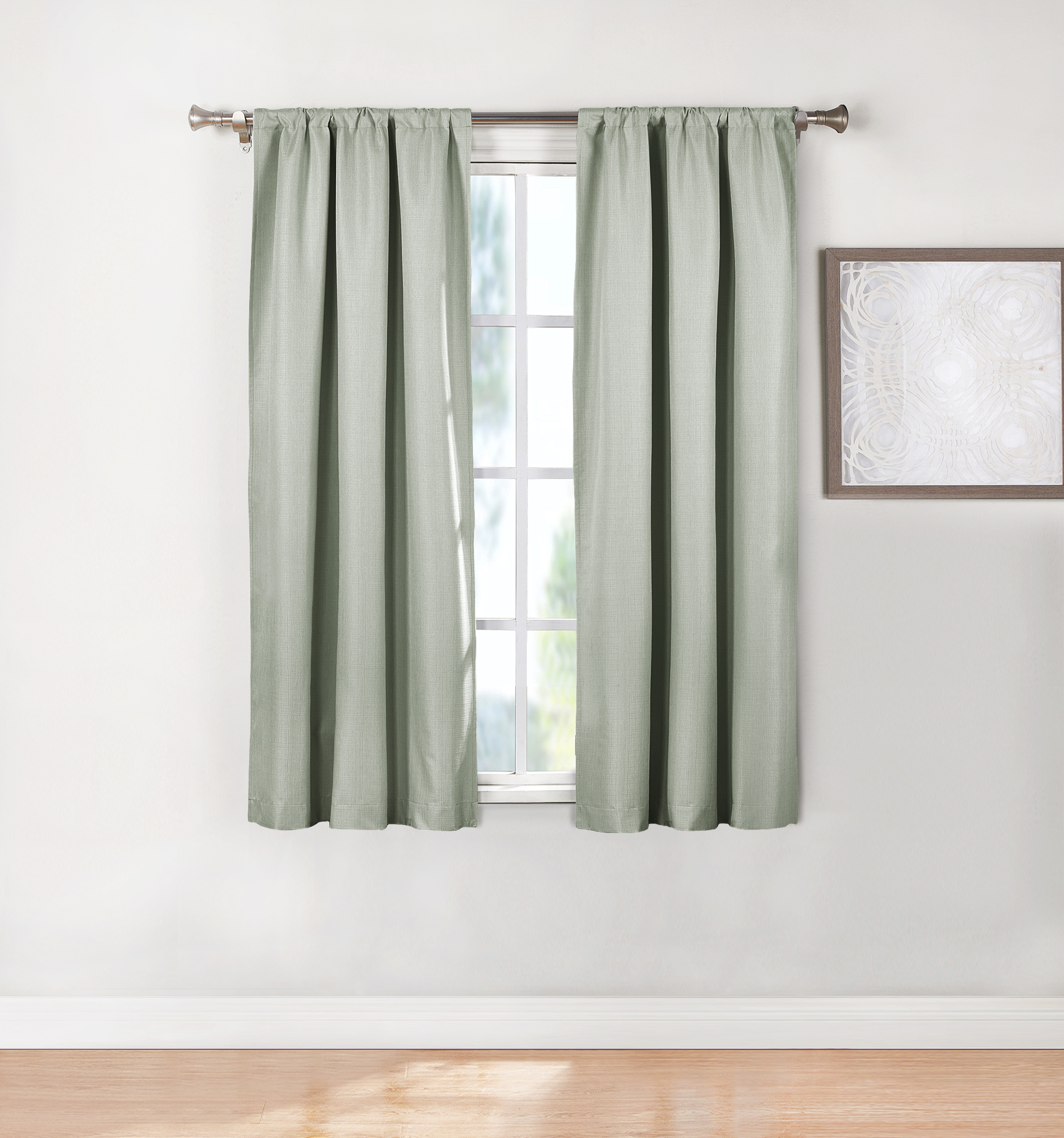 Ecologee Wakefield Textured 100% Blackout Rod Pocket Indoor Curtain Panel Pair, Sage, 37" W x 63" L