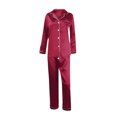 thumbnail image 6 of Silk Satin Pajamas Set Women Two Piece Nightwear Long Sleeve Sleepwear Soft Loungewear Pjs Set Red L, 6 of 9