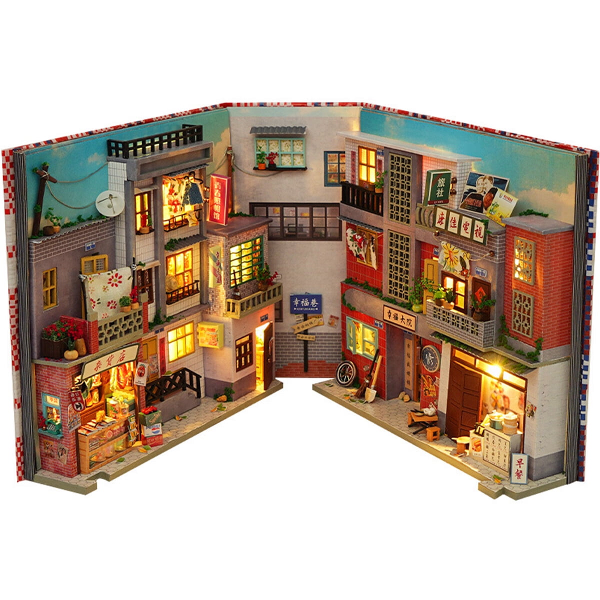 Huamade Diy Book Nook Kit, 3d Poupée en bois Kit miniature Bibliothèque  Bookends With Light, cadeau pour adultes Enfants