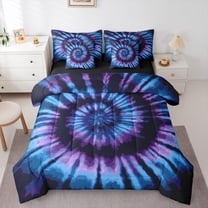 Manfei Watercolor Tie-Dye 7-Piece Twin Bedding Sets,Purple Blue Ombre Bedding Comforter Set,Abstract Splash Sheet Sets For Kids,Ultra Soft Home Decor Reversible
