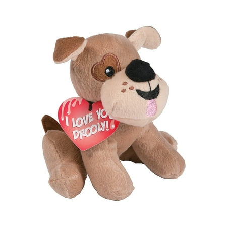 Fun Express - Plush Valentine Drooly Dog W/ Card for Valentine's Day - Toys - Plush - Stuffed