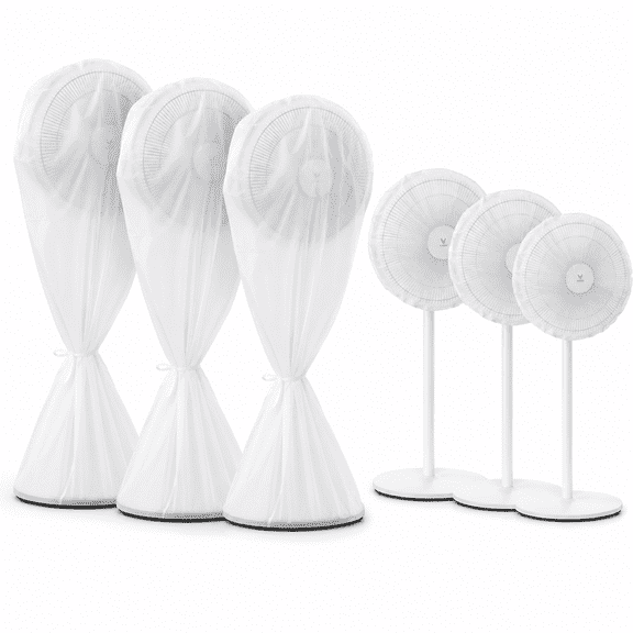 6 Pack PEVA Fan Dust Covers for Standing Pedestal Fans, Washable Reusable Dustproof Moisture-Resistant Fan Protectors, Full Cover & Head Cover Set, White