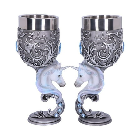 

Nemesis Now Enchanted Hearts Love Goblets Twin Unicorn Silver Set Of 2