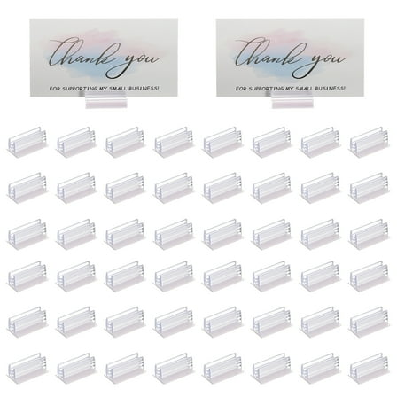 Uxcell 1 x 0.6 Inch Adhesive Base Sign Holder, 50 Pcs Mini Sneeze Guard Holder Acrylic Panels Holder for Fastening and Lining Up Tags Cards Photos, Transparent