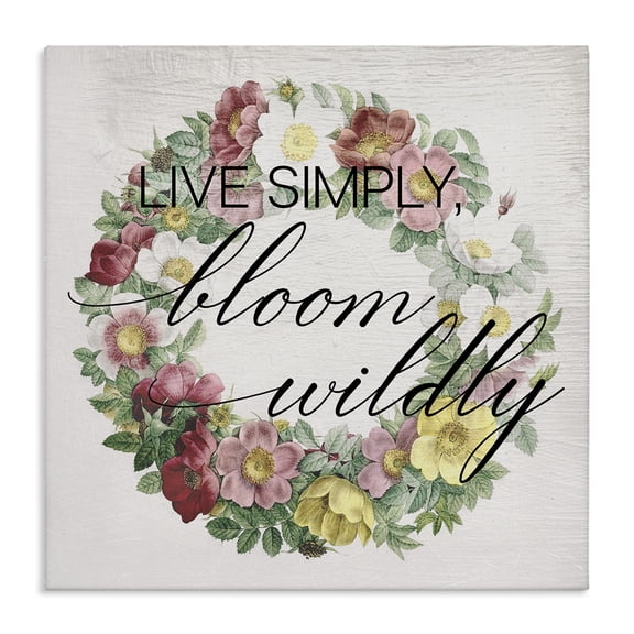 Stupell Industries Farmhouse Live Simply Bloom Wildly Floral Wreath Canvas Art, 17 x 17, by Lil' Rue