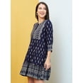thumbnail image 3 of Globus Women Navy Blue Floral Printed Tie-Up Neck Gathered A-Line Dress, 3 of 6