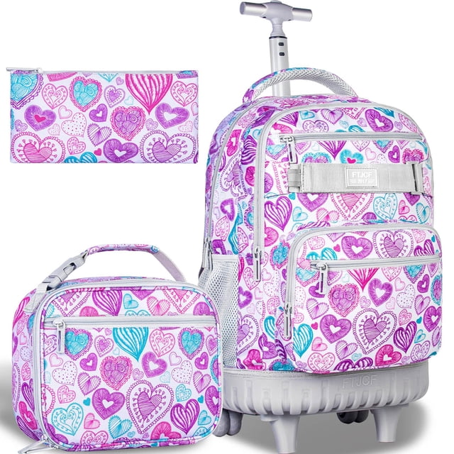 Mochila rodante FTJCF para mujer de 21 pulgadas con ruedas enrollables, rosa y gris