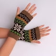 thumbnail image 5 of qolati Women Winter Knit Fingerless Gloves Ethnic Print Crochet Arm Warmers Knitted Cable Mittens Thumbhole Stretchy Wrist Sleeves, 5 of 7