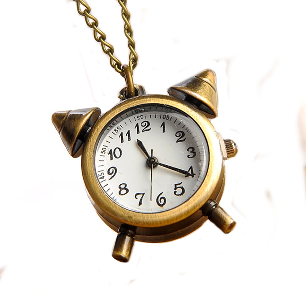 Pocket Watch Bronze Color Alarm Clock Style Necklace Pocket Watch, WPW0369