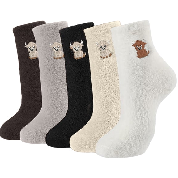 YIKA 5Pairs Womens Fuzzy Socks, Winter Printed Warm Socks, Soft Cozy Fluffy Slipper Socks, Winter Thick Warm Plush Sleeping