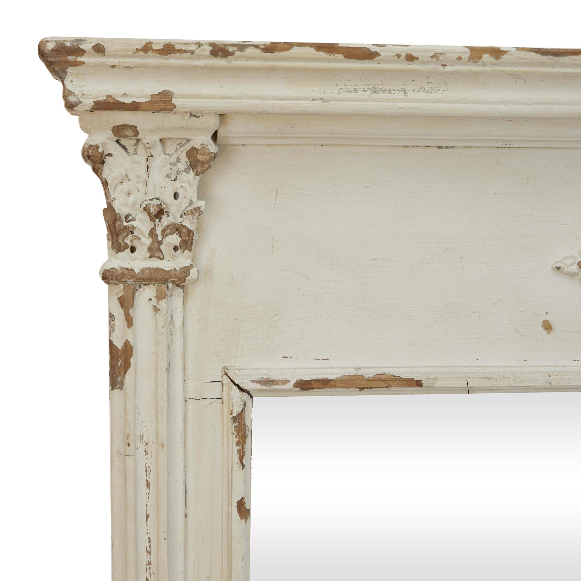 DecMode 59" x 36" Cream Carved Floral Wall Mirror with Distressing