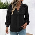 thumbnail image 6 of ZunFeo Womens Lace Blouse Long Sleeve V-Neck Work Top with Bell Sleeves & Pearl Buttons for Date Night Black,Size M, 6 of 9