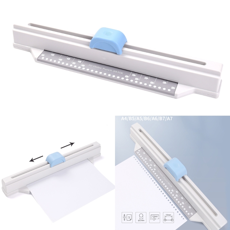 5 Sheets Paper Puncher, 30 Holes Punches, Punchersliding Hand Hold Long Reach Puncher Round 30 Holes Round Paper Punch