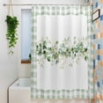 thumbnail image 3 of Eucalyptus Leaves Shower Curtain Set, Waterproof Shower Curtains for Bathroom, Sage Green Plaid Watercolor Washable Fabric Cloth Bath Curtain for Bathtub Decoration with Hooks 60x72 Inches, 3 of 9