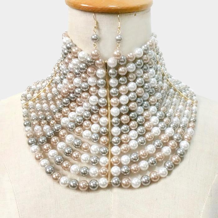 Multi Strand Pearl Collar Choker 