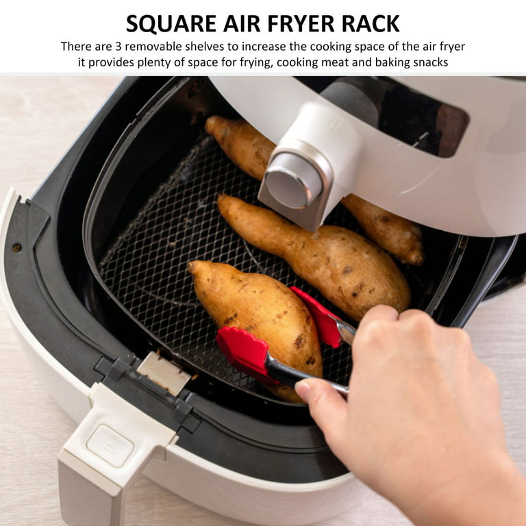 Gustve Air Fryer Racks Three Layer Stackable Dehydrator Racks Stainless Steel Square Air Fryer Basket Tray Air Fryer Kitchen Accessories, Size: 1Pcs