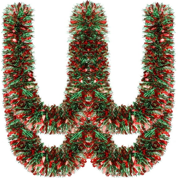 LQQBOX Christmas Tinsel Garland Christmas Tree Twist Garland Bulk Glitter Metallic Streamer Indoor Outdoor Hanging Xmas Decorations(Red Green, 50 Feet)