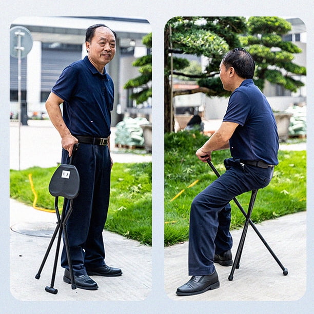 Taburete De Bastón Plegable, Bastones Plegables De Durabilidad Con Asiento De aleación De Aluminio Plegable Para Senderismo