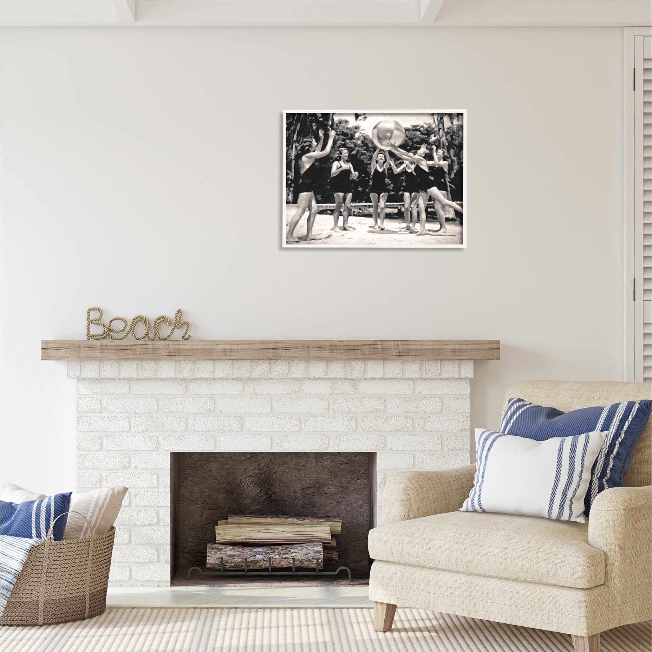 Stupell Industries Vintage Beach Girls Nature Photography White Framed Art Print Wall Art, 30 x 24