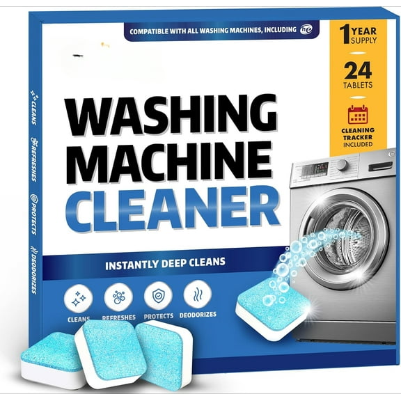 Washing Machine Cleaner Tablets - 24 Pack Deep Cleaning Tablets For Front Loader & Top Load Washers. HE, Mold Remover, Descaler For Drum & Laundry Tub, Septic Safe - 12 Month Supply