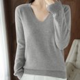 thumbnail image 4 of PNTUTB Womens Solid Color Knit Long Sleeve V Neck Basic Tee Casual Loose Fit Soft Fall Tops Outfits, 4 of 6