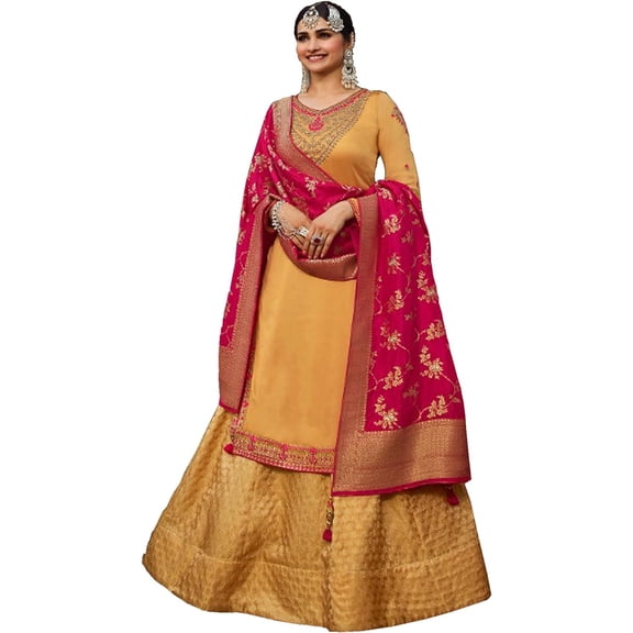 Indian Salwar Kameez Dress Haldi Ceremony Wear Pakistani Sewn Lengha Suits ( Yellow, XXS - 34 )
