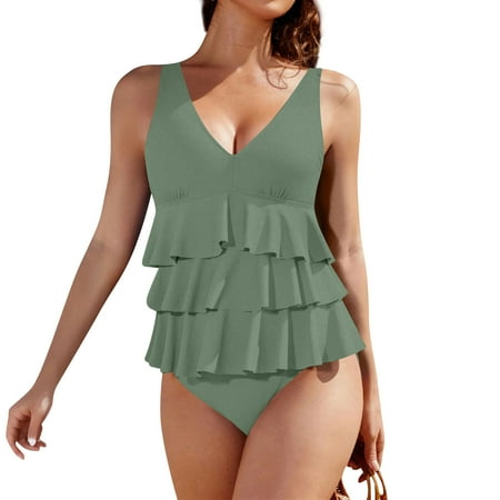 Biziza Basic One Piece Swimsuit for Women 2025 Green Trendy with Built in Bra Ruffled Solid Color Padded Tummy Control Swimsuits Mock Turtleneck Spandex Ruffle Bathing Suits