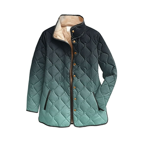 Yigetop Fall Jackets for Women 2025 Plus Size, Printed Plus Size Women's Winter Quilted Jacket Long Sleeved Button Down Jacket Lightweight Padded Jacket Quilted Jackets for Women Black L