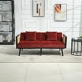 thumbnail image 3 of Twin Sleeper Sofa Bed with 2 Pillows, Velvet Convertible Futon Couch with Rattan Handrail, Multifunctional Upholstered Loveseat Sofa with 600LBS for Living Room, Bedroom, Office, Wine Red, 3 of 9