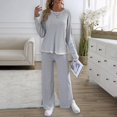 thumbnail image 2 of felwors Women's 2 Piece Outfits Set 2025 Casual Long Sleeve Knit Pullover Top and Wide Leg Pants Sweatsuit Lounge Sets Grey, M, 2 of 5