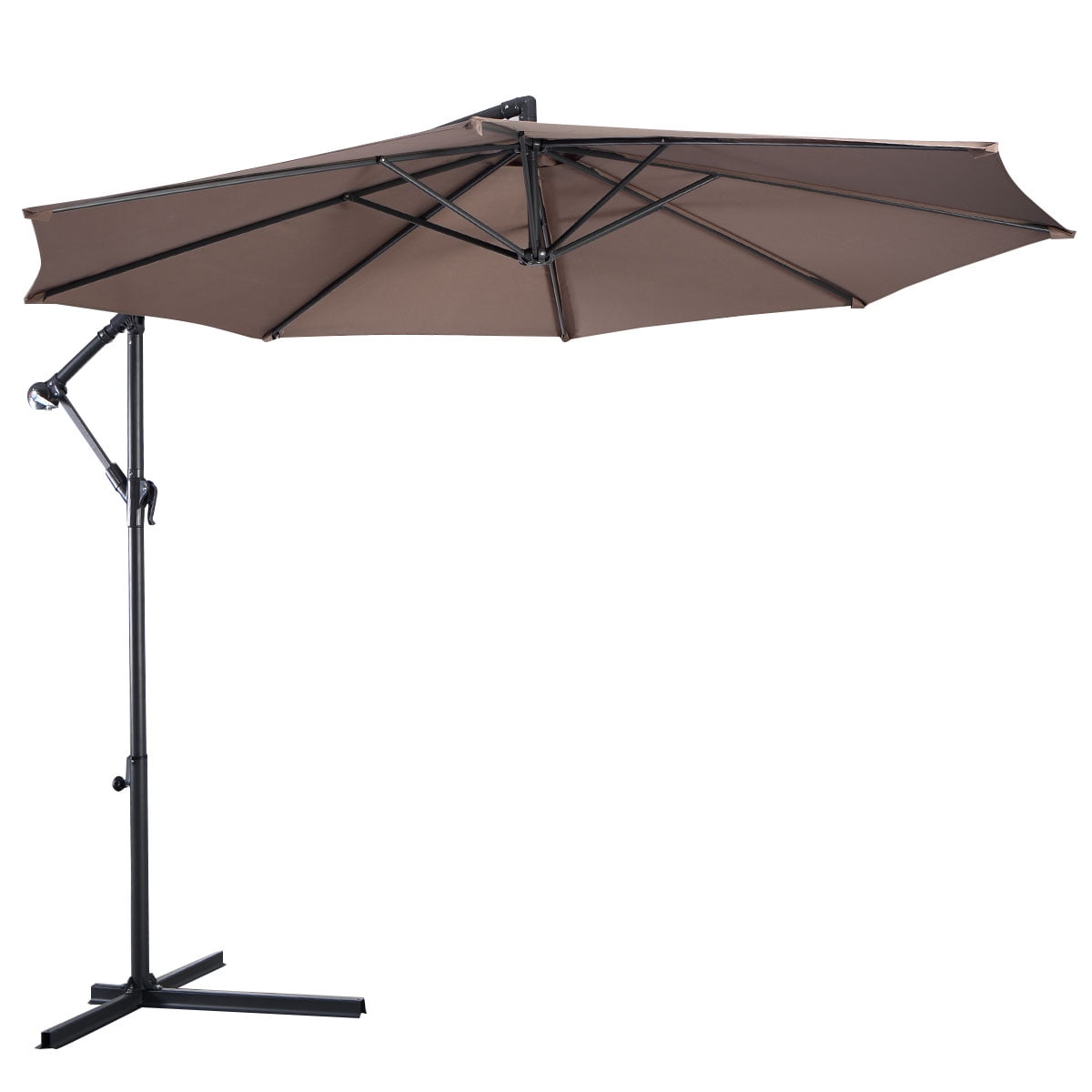 Costway 10' Hanging Umbrella Patio Sun Shade Offset Outdoor Market W t Cross Base (Tan) by Costway