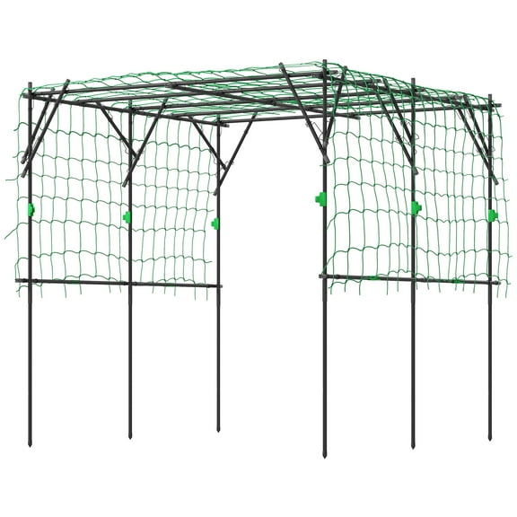 Metal Garden Arch Trellis, 7.3 FT Tall Plant Support for Climbing Vegetables, Cucumber & Tomato Trellis with Net, Black Outdoor Decor