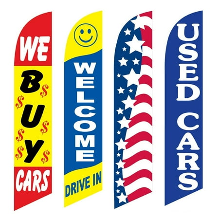 4 Advertising Swooper Flags We Buy Cars Welcome Drive In Patriotic Used Cars