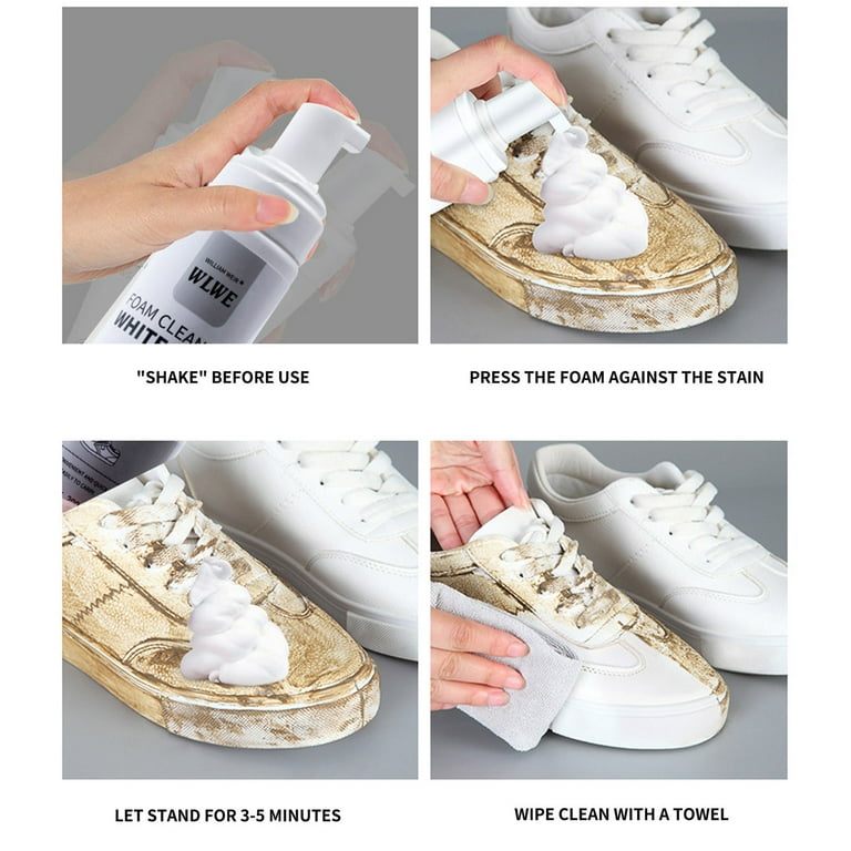 Vikakiooze White Shoe Cleaner Portable Disposable Sports Shoe Cleaner Decontamination and Yellowing Foam Dry Cleaner 200ml