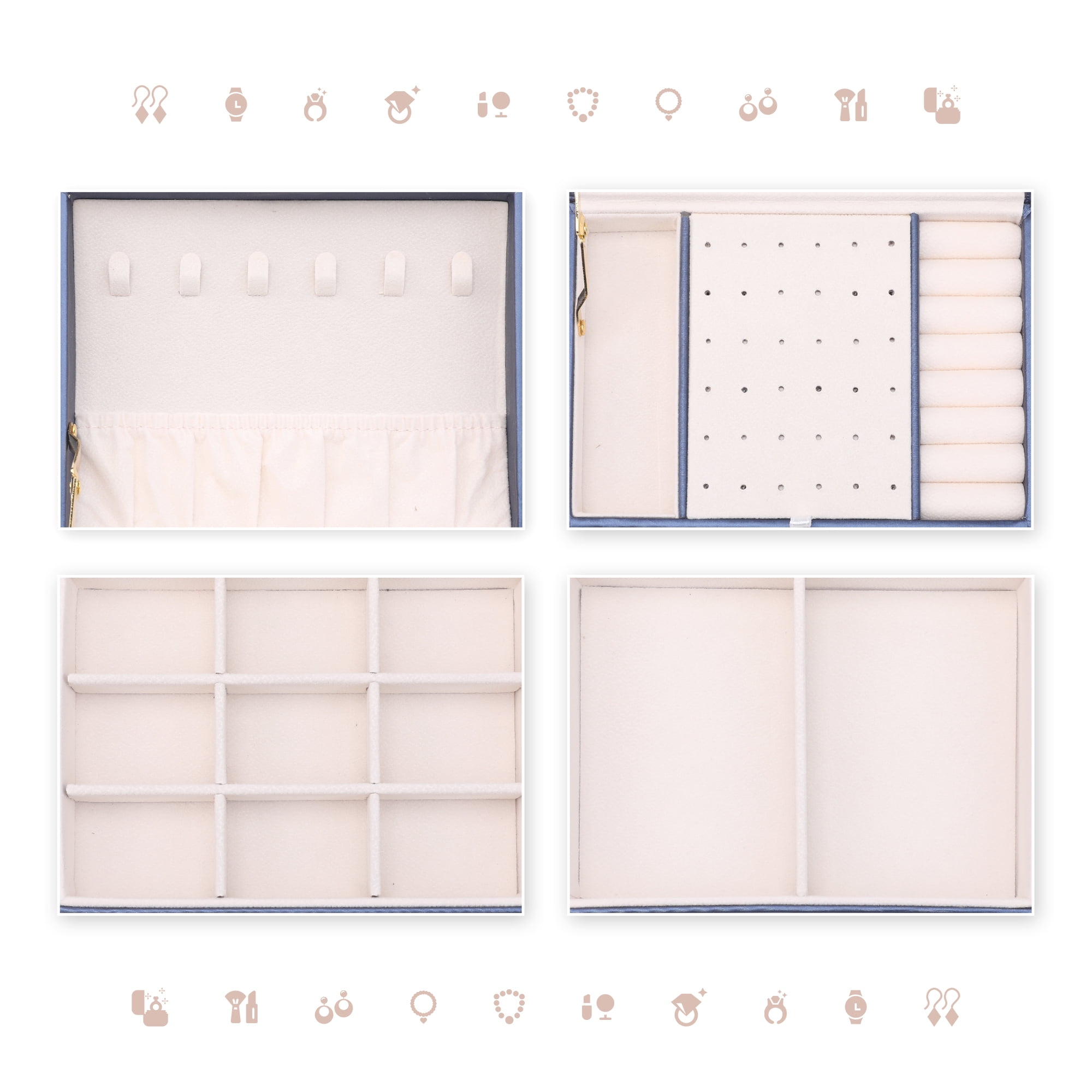 Unique Bargains 3 Layer Jewelry Box PU Leather Jewelry Organizer Case with Drawer Blue