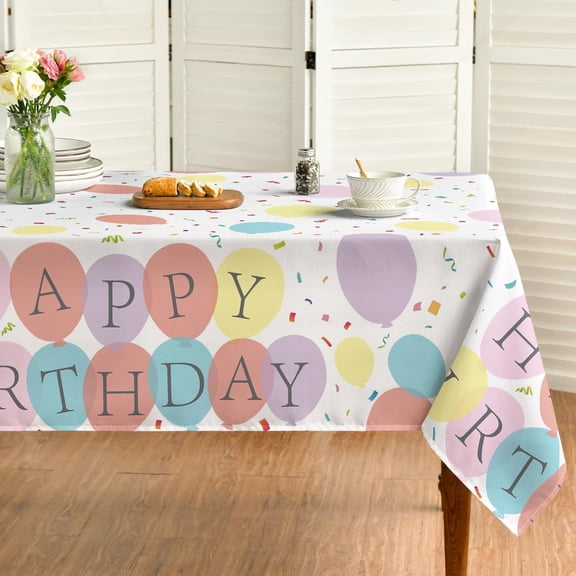 Happy Birthday Tablecloth 60×84 Inch Rectangular for Party Decorations, Colorful Balloons Confetti Washable Table Cover for Party, Happy Birthday, Baby Shower