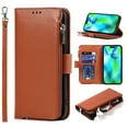 thumbnail image 1 of SaniMore iPhone 14 Pro 6.1" 2022 Case with Wrist Strap Zipper Wallet [Card Slots] Premium PU Leather Skin [Retro Durable] Shockproof Anti-scratch Kickstand Business Cover For iPhone 14 Pro, Brown, 1 of 8