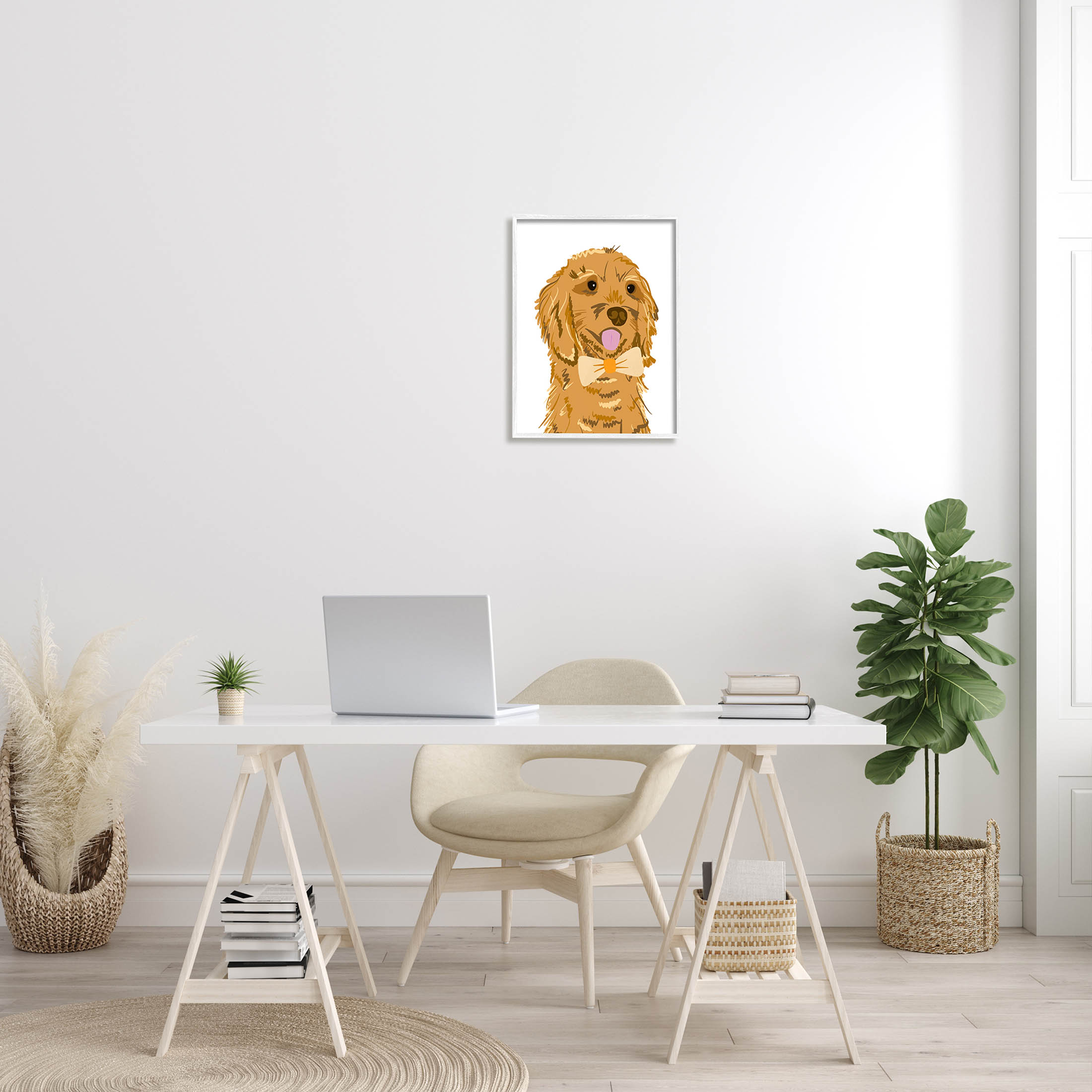 Golden Retriever Puppy Bowtie Pet Animals & Insects Graphic Art White Framed Art Print Wall Art