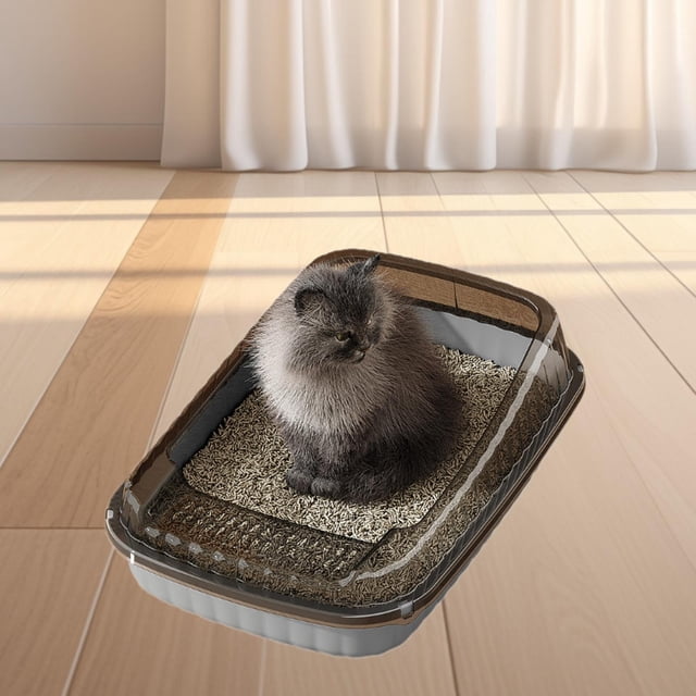 BELOVING Cat Litter Box Heighten Cat Toilet for Small Medium Large Cats Small Animals grey
