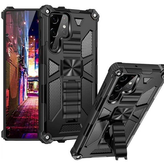 SOATUTO for Samsung Galaxy S22 Ultra Case ; Galaxy S22 Ultra Phone Case Shoftproof Military-Grade Armor Protective Case Built-in Hidden Kickstand Phone Case for Samsung Galaxy S22 Ultra 5G - Black